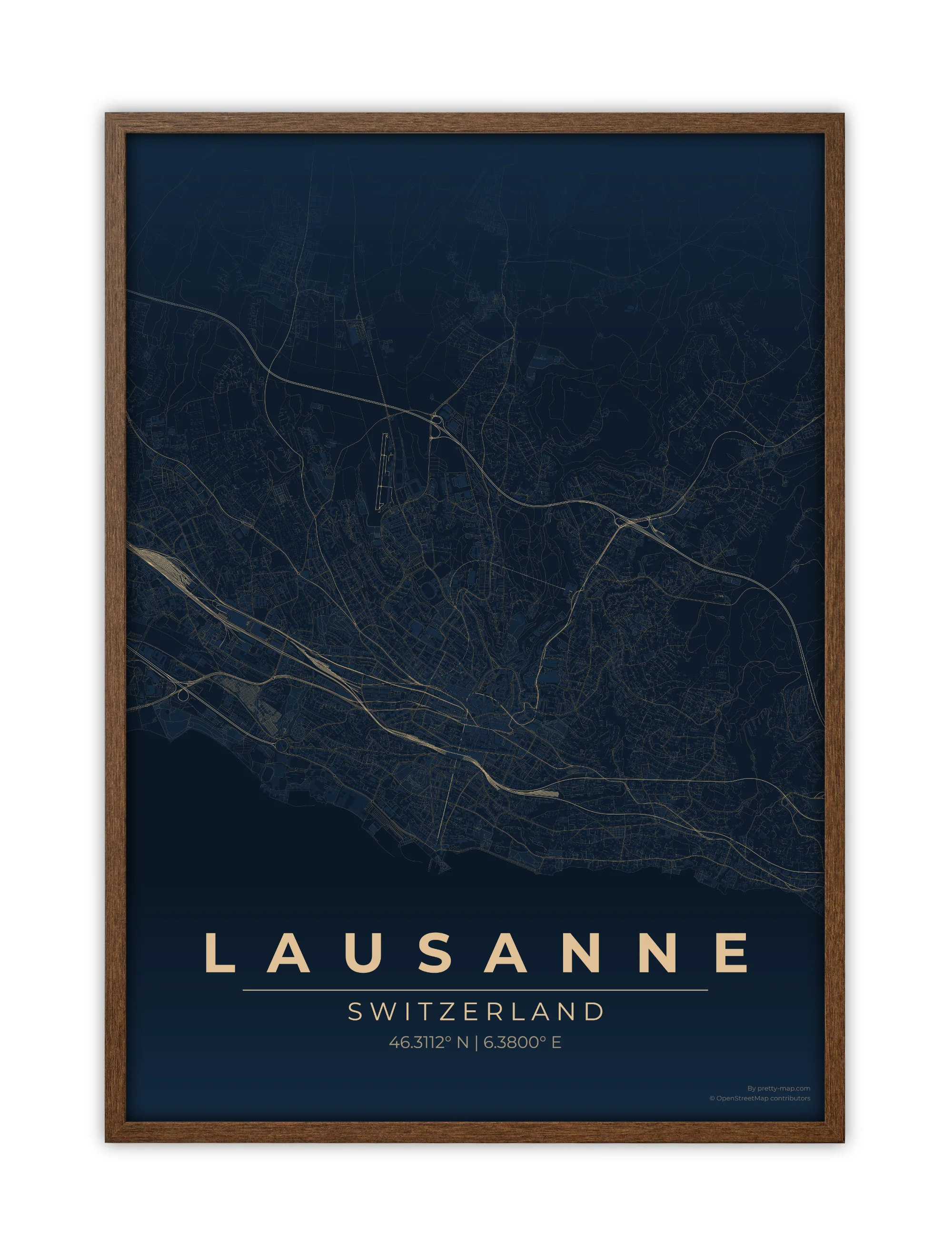 Poster carte de Genève — Champagne or — Pretty Map